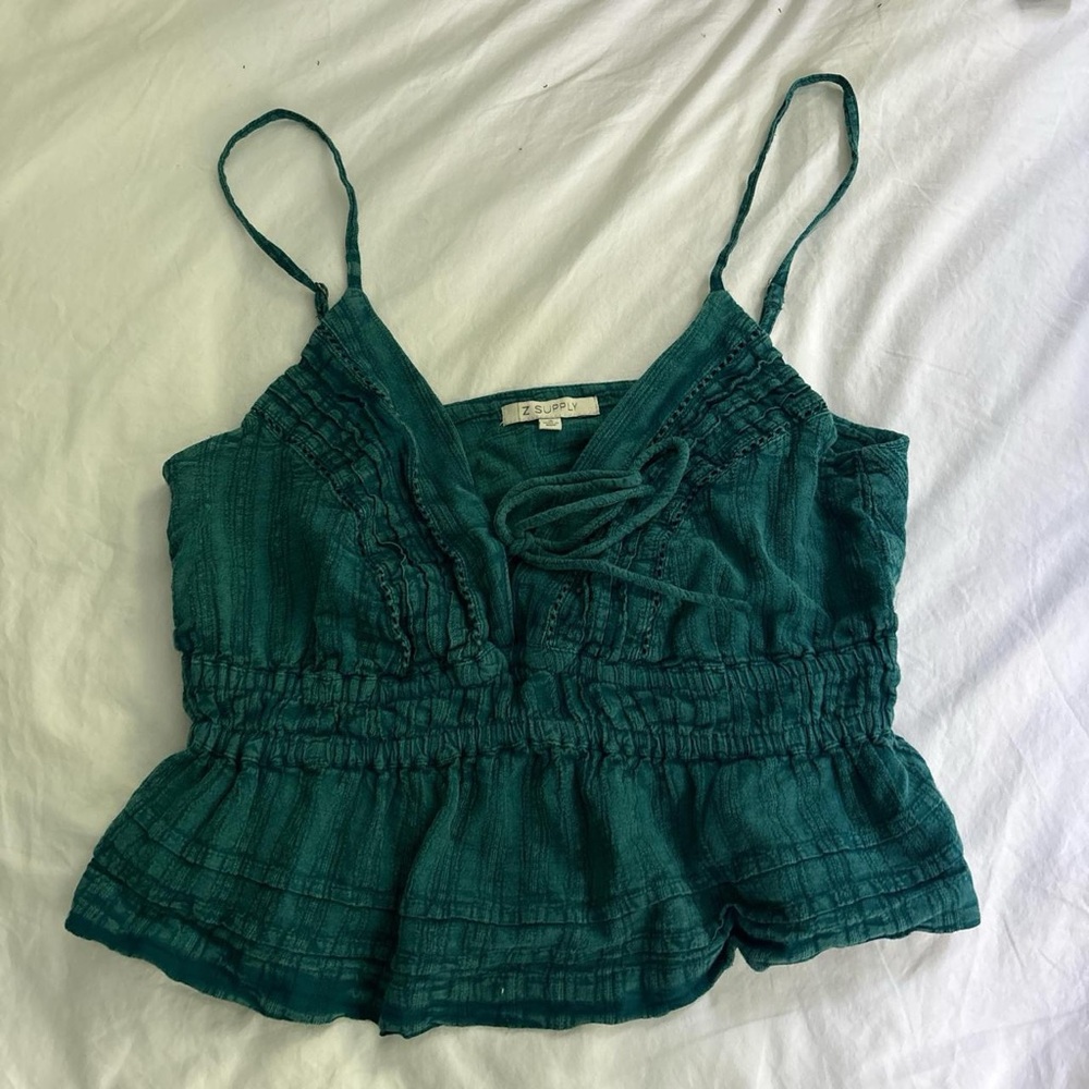 Z Supply Green Ruffled Tie Front Camisole